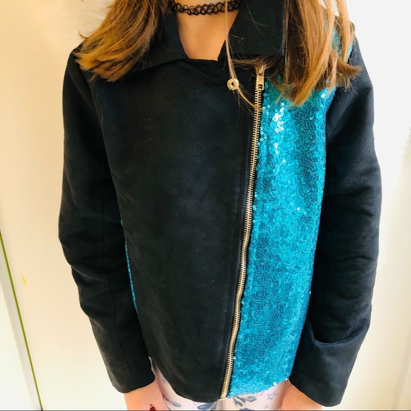 Disney D-Signed Descendants 3 Faux Suede Aqua Sequins Uma Moto Jacket, S - Picture 9 of 14
